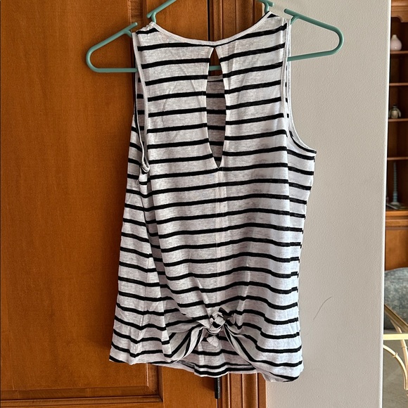 Sanctuary Monochrome Striped Knit Tank Keyhole Back and Tie Hem - Picture 3 of 6